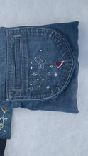 Load and play video in Gallery viewer, galaxy embroidered upcycled denim fanny pack
