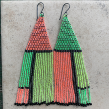 Load image into Gallery viewer, geometric neon beaded earrings