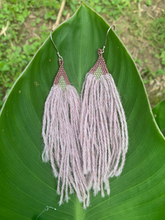 Load image into Gallery viewer, beaded earrings, peruvian baby alpaca yarn fringe