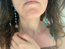Load image into Gallery viewer, asymmetrical turquoise and moonstone silver earrings