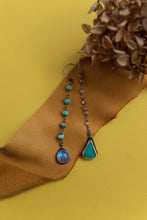Load image into Gallery viewer, asymmetrical turquoise and moonstone silver earrings