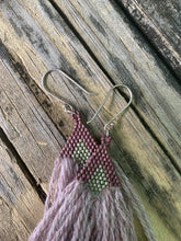 Load image into Gallery viewer, beaded earrings, peruvian baby alpaca yarn fringe
