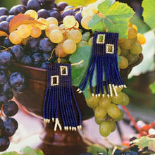 Load image into Gallery viewer, blue, white, & gold minimalist beaded earrings