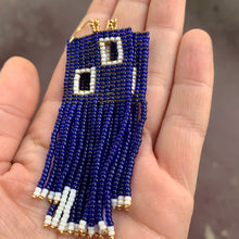 Load image into Gallery viewer, blue, white, & gold minimalist beaded earrings
