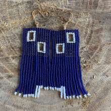 Load image into Gallery viewer, blue, white, & gold minimalist beaded earrings