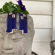 Load image into Gallery viewer, blue, white, & gold minimalist beaded earrings