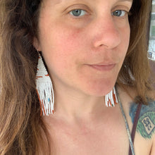 Load image into Gallery viewer, white, burnt orange, & green beaded earrings