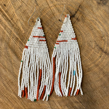 Load image into Gallery viewer, white, burnt orange, & green beaded earrings