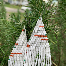 Load image into Gallery viewer, white, burnt orange, & green beaded earrings