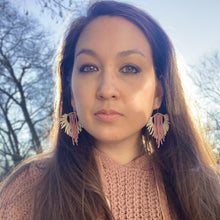 Load image into Gallery viewer, dusty pink & ivory sunburst beaded earrings