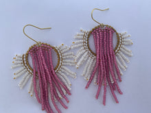 Load image into Gallery viewer, dusty pink & ivory sunburst beaded earrings