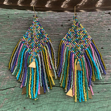 Load image into Gallery viewer, multi color fringe beaded statement earrings
