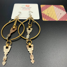 Load image into Gallery viewer, brass and master key found object earrings