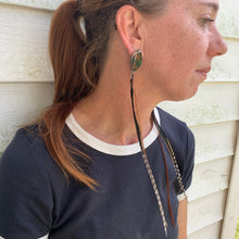 Load image into Gallery viewer, natural chrysocolla, silver, and long feather earrings