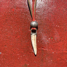 Load image into Gallery viewer, elk antler, silver, leather, deerskin, and horn long necklace