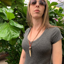 Load image into Gallery viewer, elk antler, silver, leather, deerskin, and horn long necklace