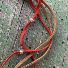 Load image into Gallery viewer, elk antler, silver, leather, deerskin, and horn long necklace