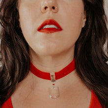 Load image into Gallery viewer, red velvet choker with vintage faceted chandelier crystal