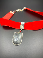 Load image into Gallery viewer, red velvet choker with vintage faceted chandelier crystal