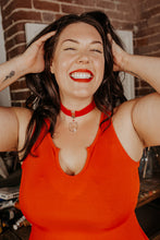 Load image into Gallery viewer, red velvet choker with vintage faceted chandelier crystal