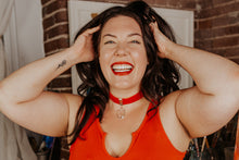 Load image into Gallery viewer, red velvet choker with vintage faceted chandelier crystal