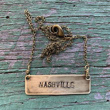 Load image into Gallery viewer, NASHVILLE hand-stamped brass necklace, made-to-order