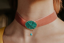 Load image into Gallery viewer, pink turquoise velvet beaded choker