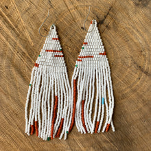 Load image into Gallery viewer, white, burnt orange, &amp; green beaded earrings
