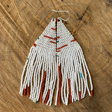 Load image into Gallery viewer, white, burnt orange, &amp; green beaded earrings
