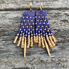 Load image into Gallery viewer, purple &amp; gold beaded earrings with gold spikes
