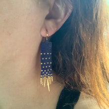 Load image into Gallery viewer, purple &amp; gold beaded earrings with gold spikes
