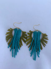Load image into Gallery viewer, turquoise and copper sunburst beaded earrings
