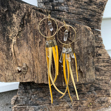 Load image into Gallery viewer, mustard yellow dream catcher earrings
