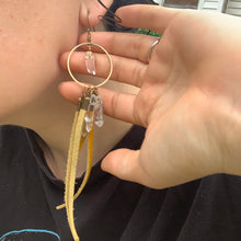 Load image into Gallery viewer, mustard yellow dream catcher earrings

