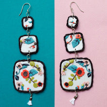 Load image into Gallery viewer, japanese floral 3 tiered polymer clay earrings
