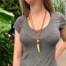 Load image into Gallery viewer, elk antler, silver, leather, deerskin, and horn long necklace
