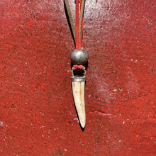 Load image into Gallery viewer, elk antler, silver, leather, deerskin, and horn long necklace
