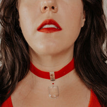 Load image into Gallery viewer, red velvet choker with vintage faceted chandelier crystal
