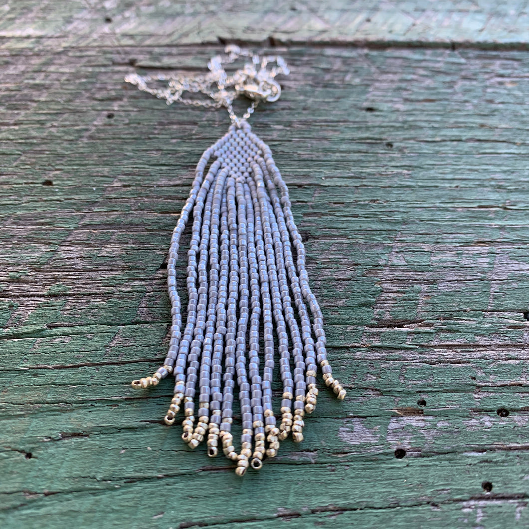 dainty beaded silver pendant necklace