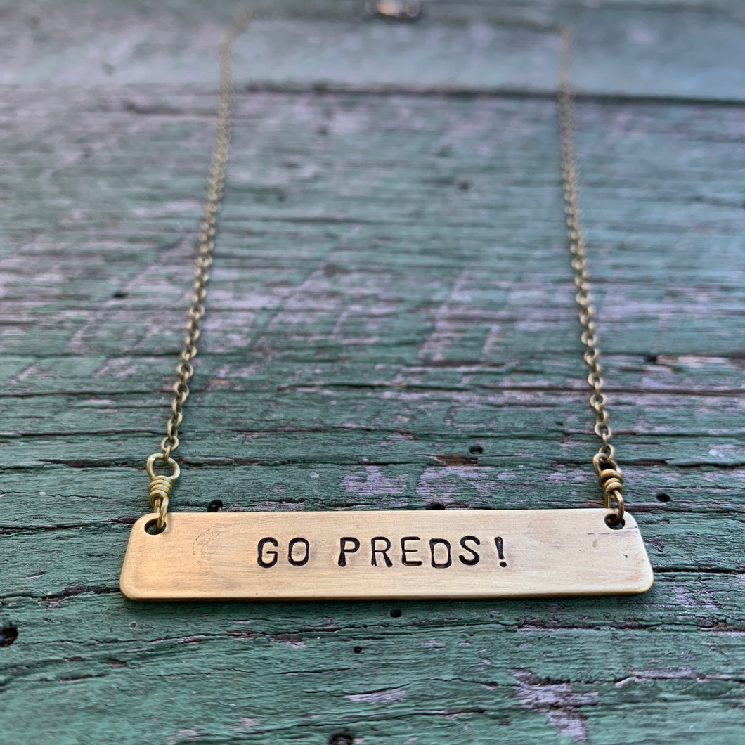 GO PREDS! hand-stamped brass necklace, made-to-order