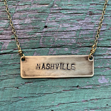 Load image into Gallery viewer, NASHVILLE hand-stamped brass necklace, made-to-order
