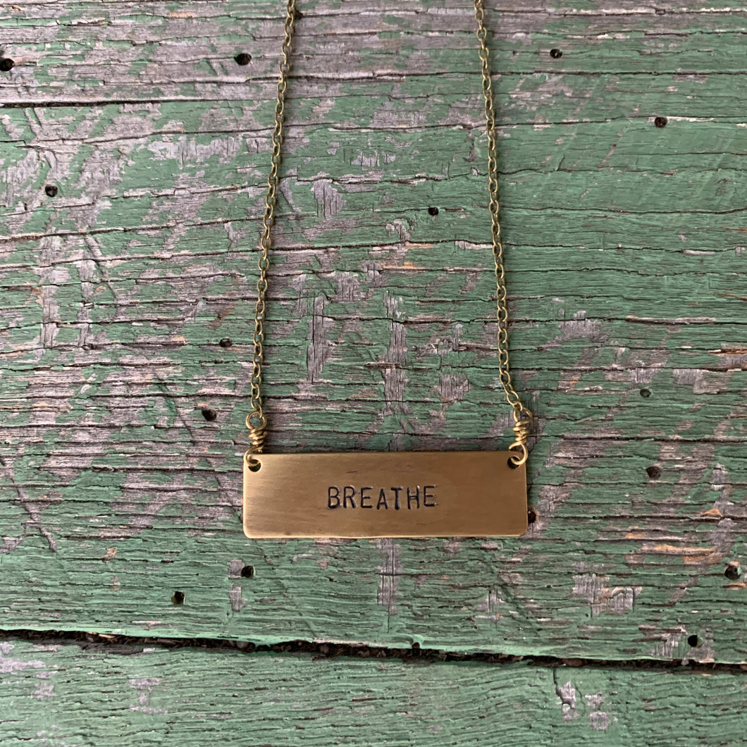 breathe hand-stamped brass necklace, made-to-order