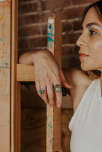 Load image into Gallery viewer, turquoise silver and gold fill pronged ring
